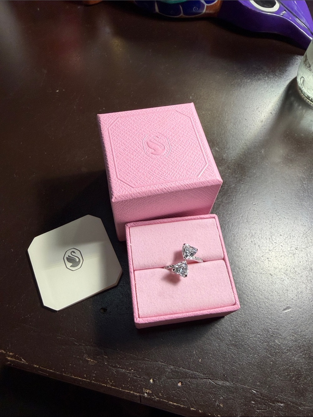 Swarovski Silver Bow Ring with Clear Sparkling Stones